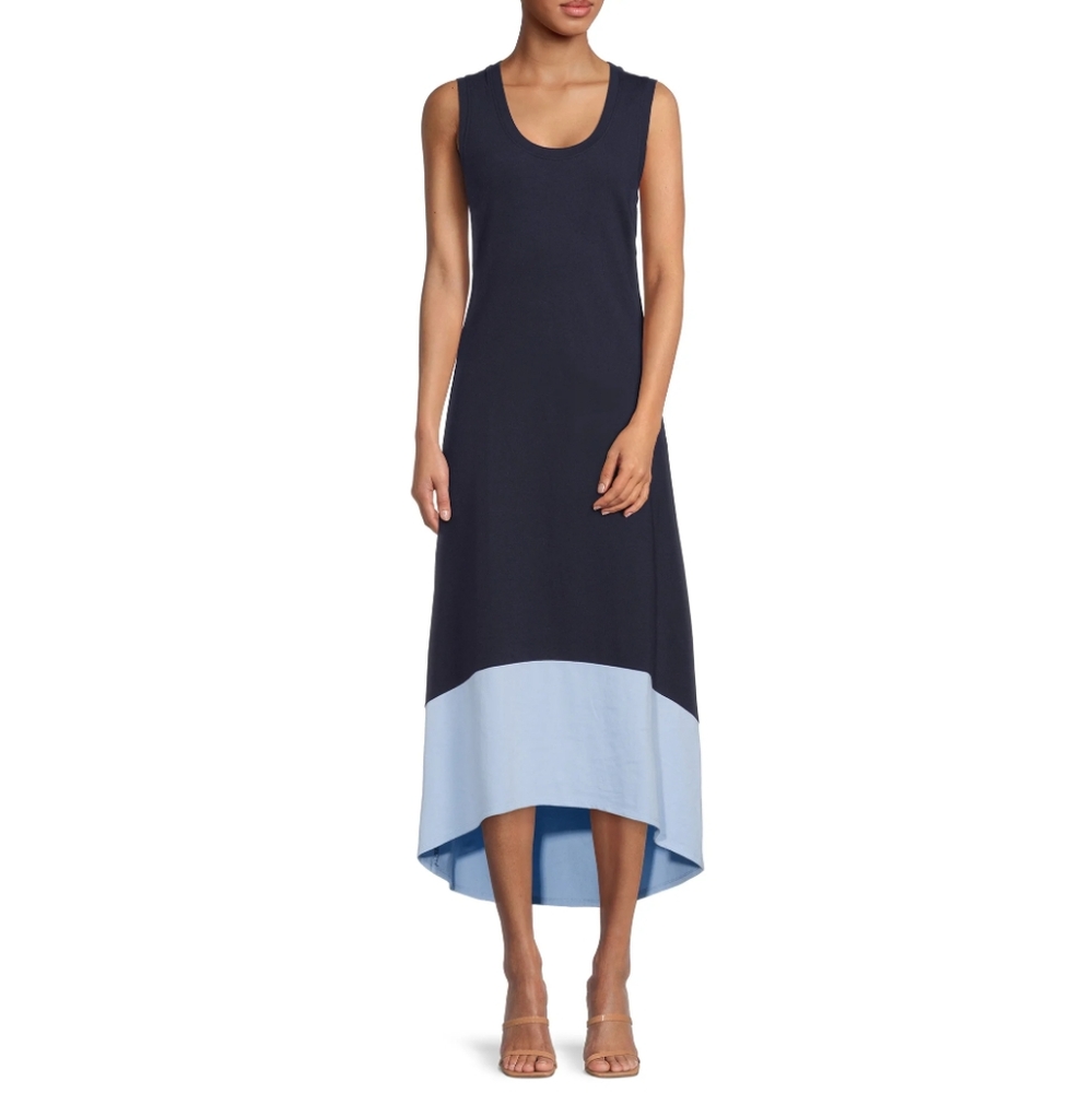Time and Tru Women’s Pique Knit Dress with High Low Hem - Dark Navy/Blue Yonder